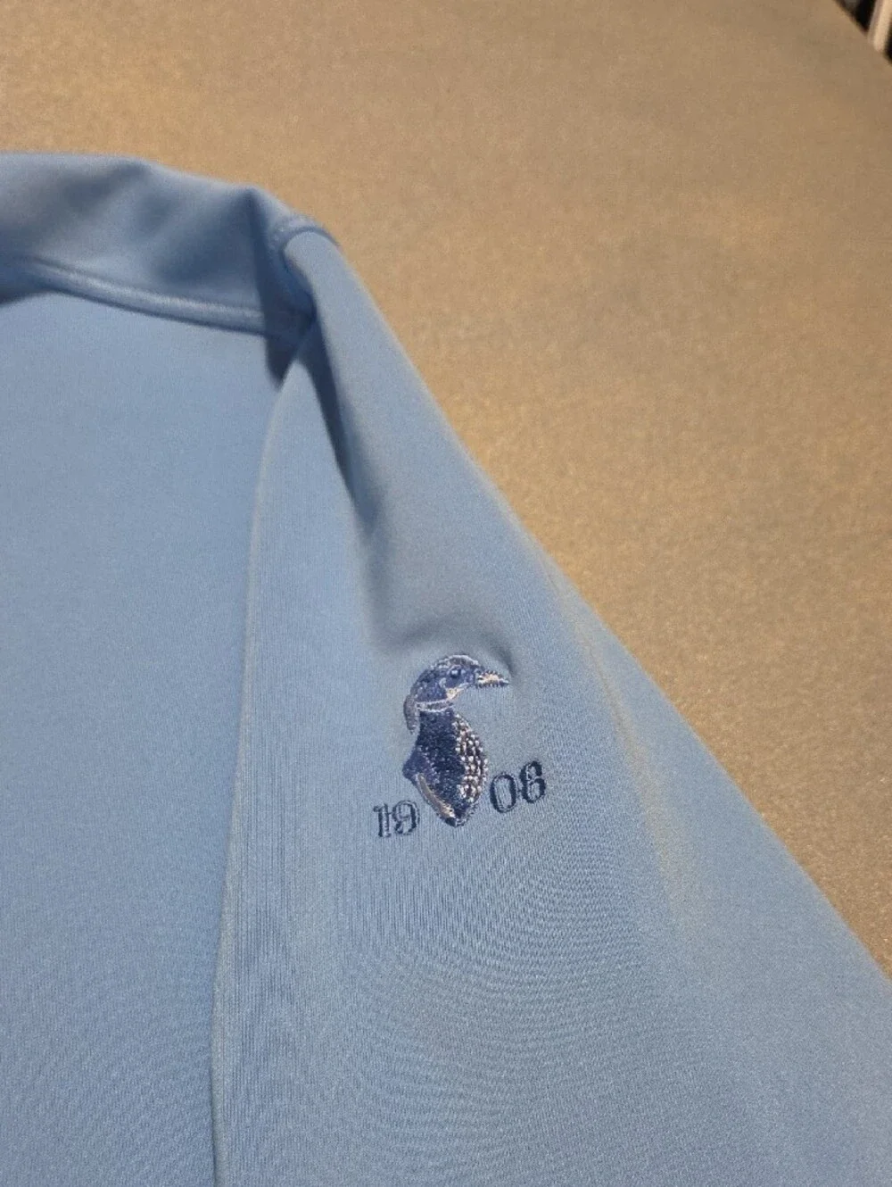 Southern Tide Men's Light Blue Quarter-Zip Sweater with Coral Accent